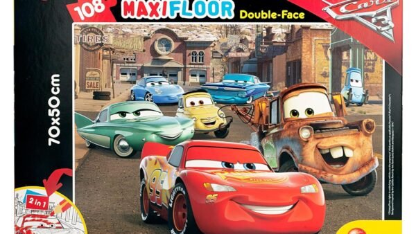 Disney, Maxi Puzzle pour enfants à partir de 4 ans, 108 pièces, 2 en 1 Double Face Recto / Verso avec le dos à colorier - Disney Cars 3 63963