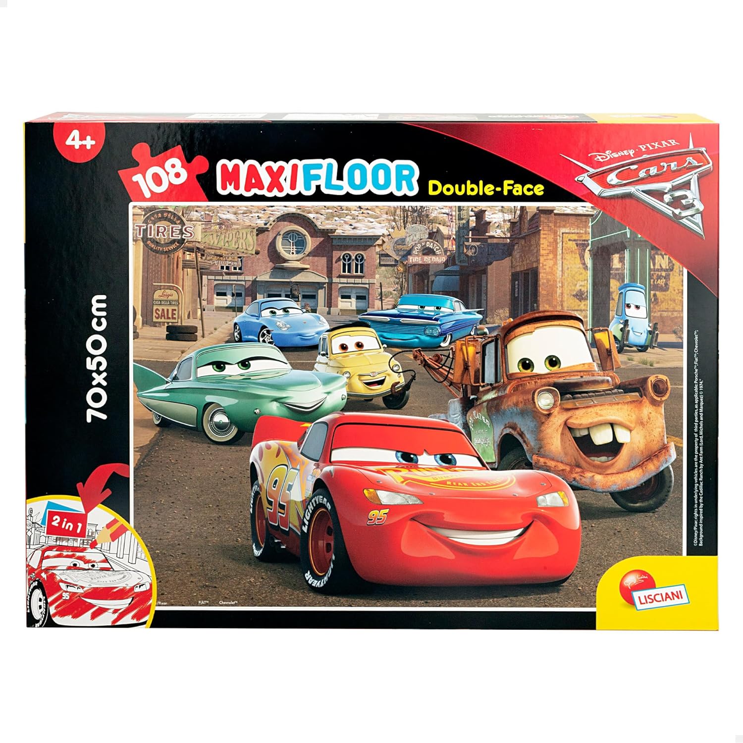 Disney, Maxi Puzzle pour enfants à partir de 4 ans, 108 pièces, 2 en 1 Double Face Recto / Verso avec le dos à colorier - Disney Cars 3 63963