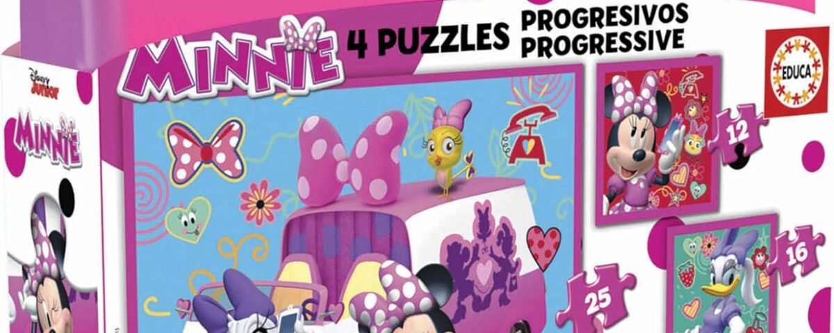 Educa - Disney Mickey Top Départ Malette Puzzles Progressifs Minnie et The Happy Helpers (12-16-20-25), 17638, Cranberry