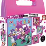Educa - Disney Mickey Top Départ Malette Puzzles Progressifs Minnie et The Happy Helpers (12-16-20-25), 17638, Cranberry