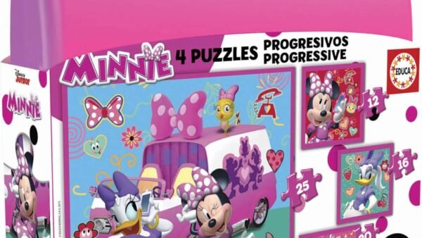 Educa - Disney Mickey Top Départ Malette Puzzles Progressifs Minnie et The Happy Helpers (12-16-20-25), 17638, Cranberry
