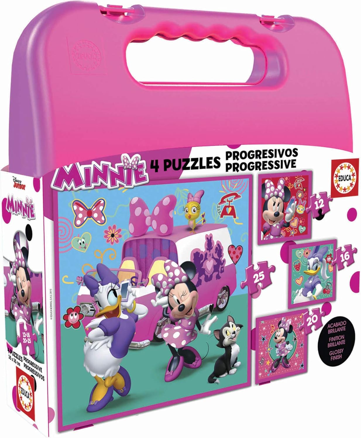 Educa - Disney Mickey Top Départ Malette Puzzles Progressifs Minnie et The Happy Helpers (12-16-20-25), 17638, Cranberry