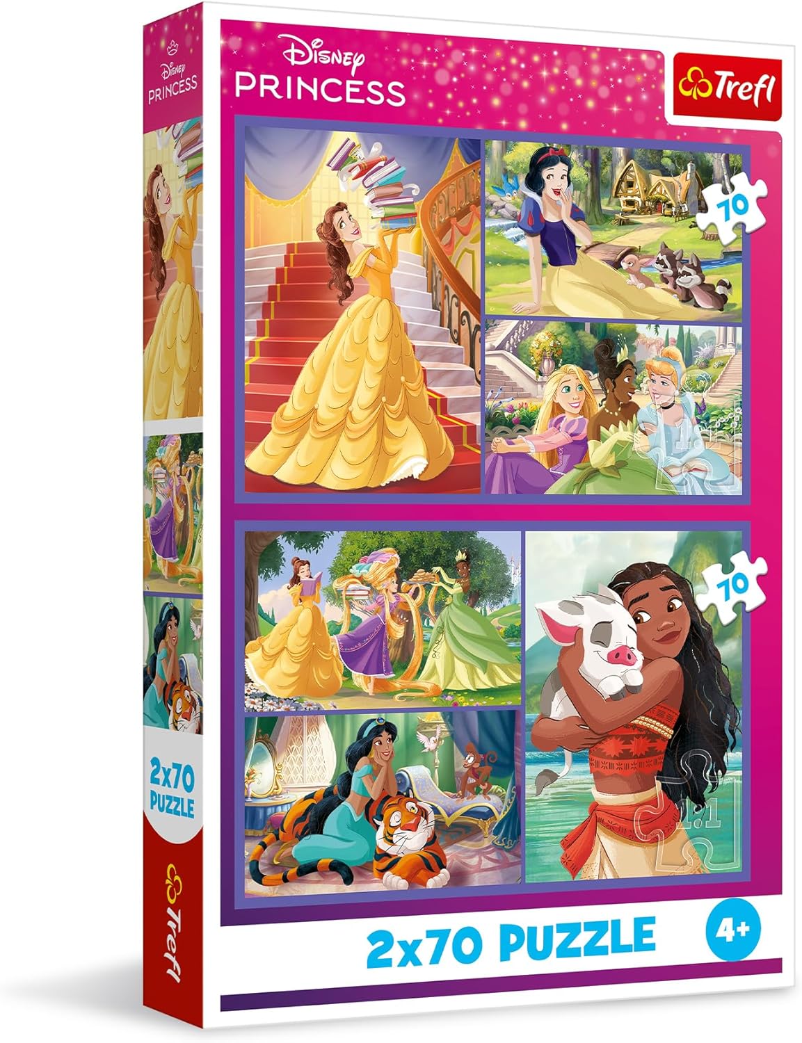 Trefl - Puzzle 2 en 1 : Disney Princesse, Journées Fabuleuses - 2 x 70 Pieces, Ensemble de Deux Puzzle pour Les Enfants à partir de 4 Ans