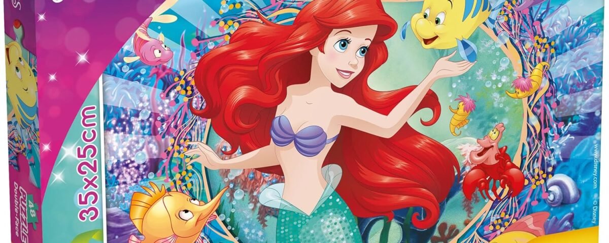 Lisciani - DISNEY - Puzzle Ariel - 48 Pièces - Pour Enfants Dès 4 Ans - Puzzle Double Face avec Verso à Colorier - 35x25 cm - Stimule la Réflexion et la Patience - Fabriqué en Italie