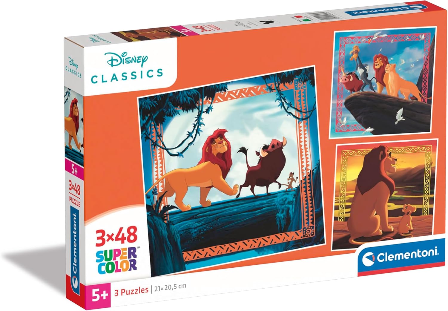 Clementoni - Puzzle Enfant 5 Ans - Le Roi Lion - Lot de 3 Puzzles 48 Pièces, Supercolor, Fabriqué en Italie