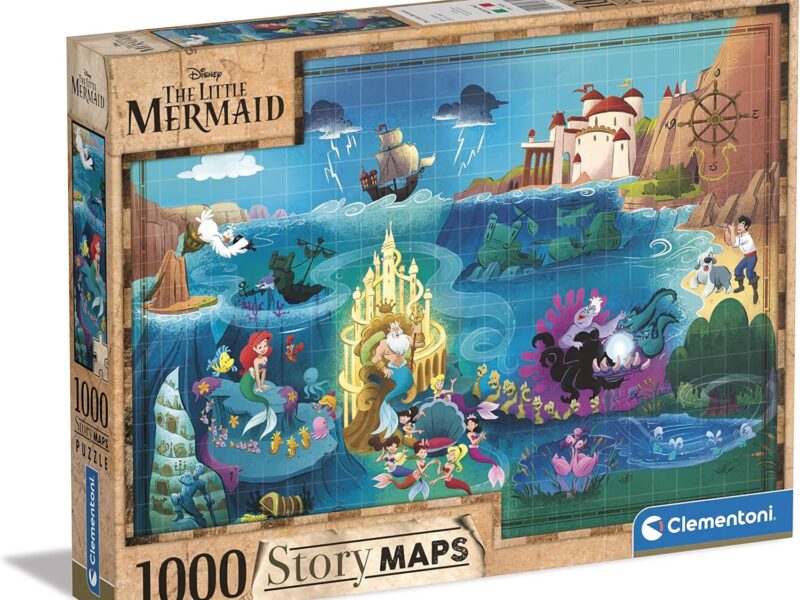Clementoni - 39664 - Puzzle Disney Story Maps Little Mermaid - Puzzle Adulte 1000 pièces, Puzzle Personnage Disney, Puzzle Dessin animé, Puzzle Princesse - fabriqué en Italie