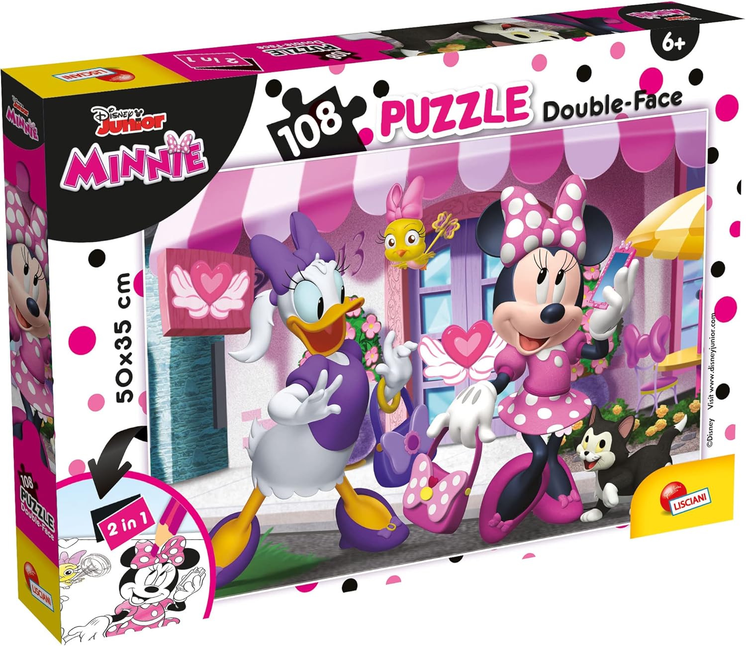 Lisciani - Disney Puzzle Minnie - ‎47970 - Puzzle Double Face 108 Pièces - Verso A Colorier - Jeu De Réflexion Et De Patience - Jeu Educatif - Pour Enfants A partir de 6 ans