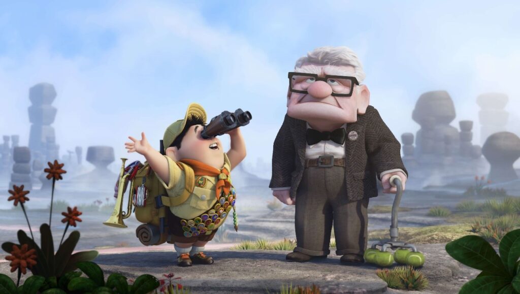 Russel enthousiaste et Carl le grincheux