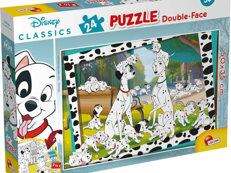 Liscianigiochi, Puzzle pour enfants à partir de 3 ans, 24 pièces, 2 en 1 Double Face Recto / Verso avec le dos à colorier - Disney 101 Dalmatiens 86214