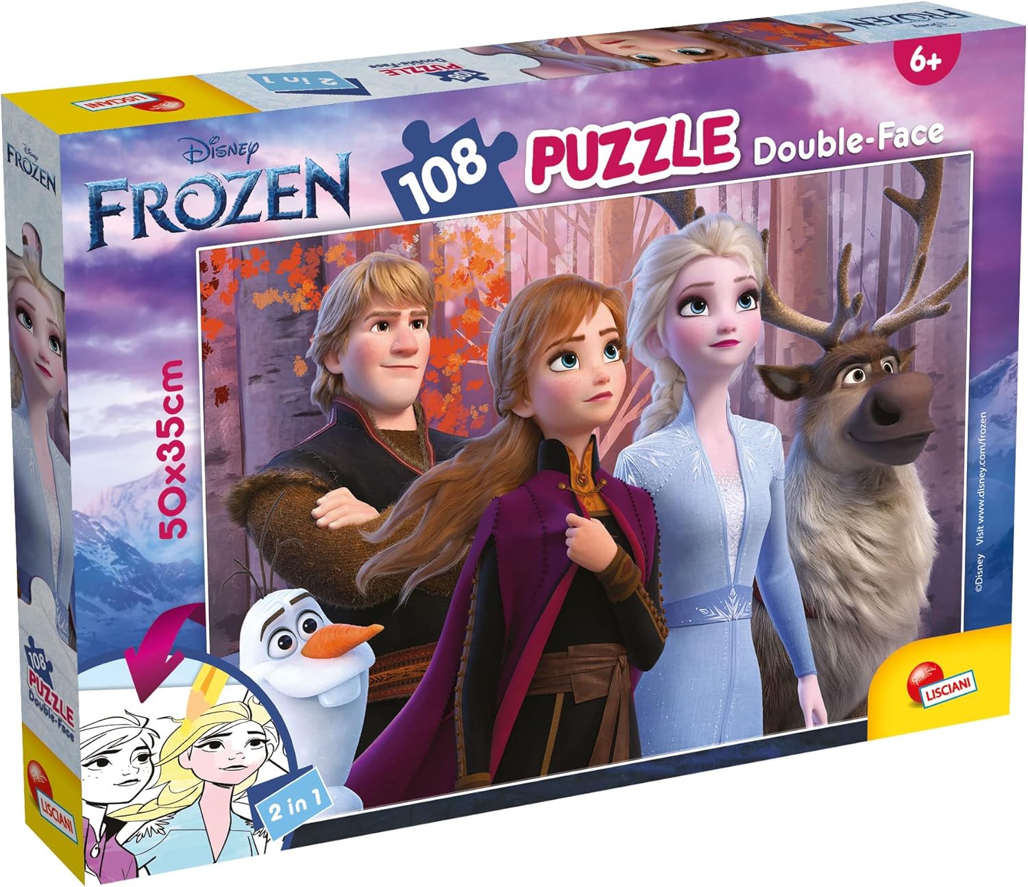 Liscianigiochi Df Plus 2, 91614, DISNEY Puzzle Double face 108 pièces La Reine des neiges
