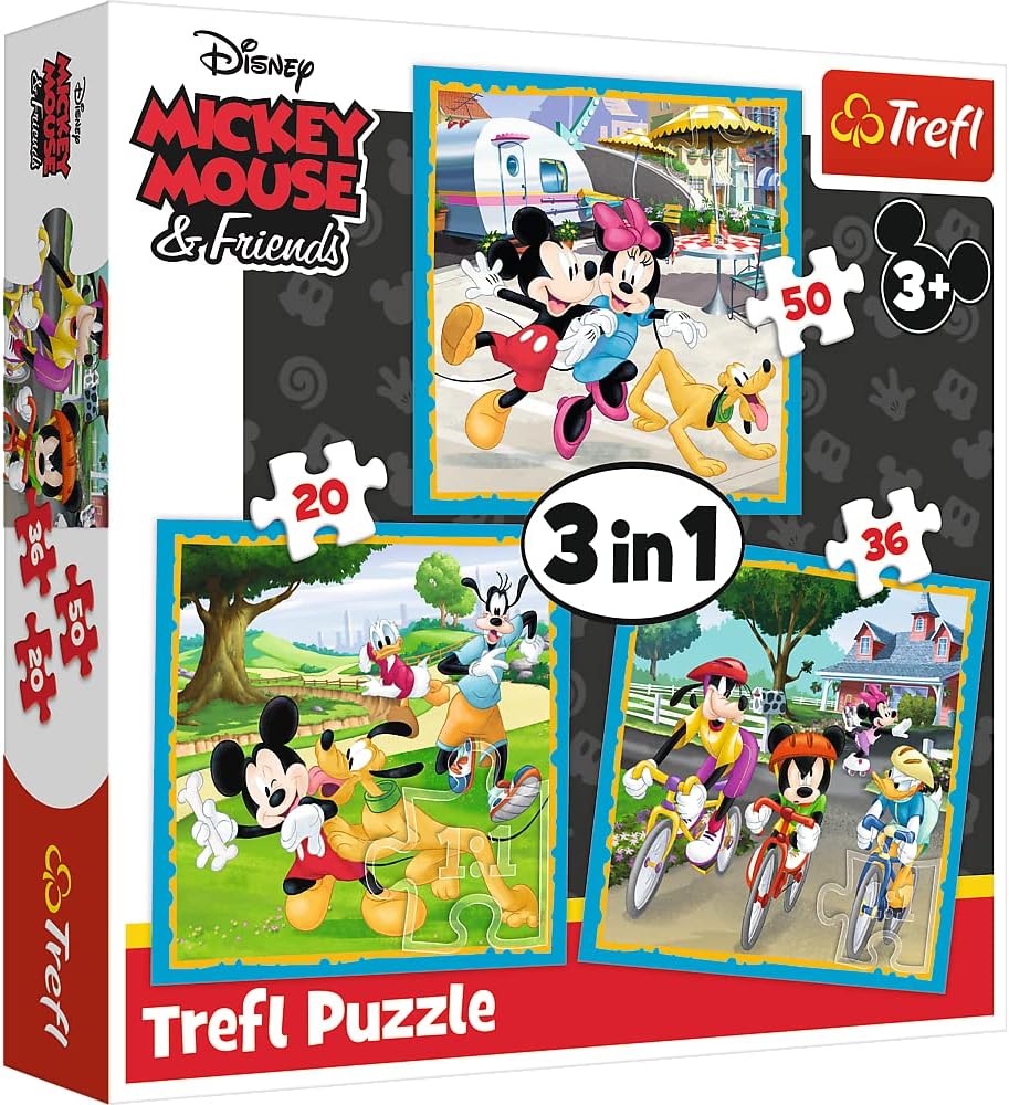 Trefl - Puzzle - Mickey Mouse avec des Amis Disney Mickey Mouse et Ses Amis de 20 à 50 Pièces, 3 Sets pour Les Enfants à partir de 3 Ans