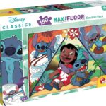 Lisciani - DISNEY LILO & STITCH Puzzle MaxiFloor - 150 Pièces - Pour Enfants dès 6 ans - 50x70cm - Grand Puzzle Exploration Tropicale avec Lilo et Stitch - Développe Réflexion et Dextérité