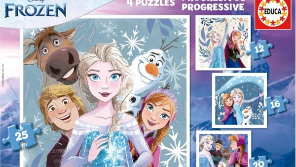 Educa - Lot de 4 Puzzles progressifs pour Enfants de 12 à 25 pièces avec des Images de Frozen et de Ses Amis. Dimensions : 16 x 16 cm. Recommandé pour Les Enfants de 3 Ans et Plus (19735)