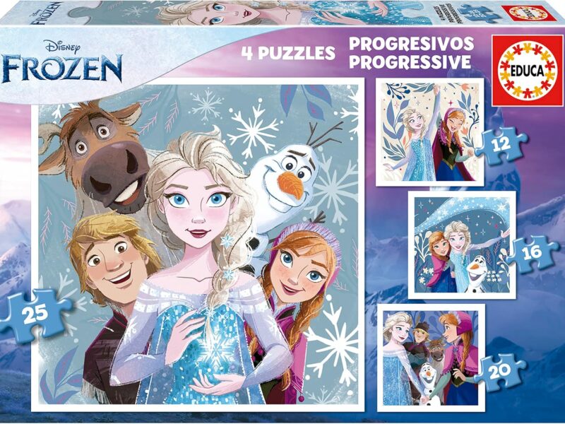 Educa - Lot de 4 Puzzles progressifs pour Enfants de 12 à 25 pièces avec des Images de Frozen et de Ses Amis. Dimensions : 16 x 16 cm. Recommandé pour Les Enfants de 3 Ans et Plus (19735)