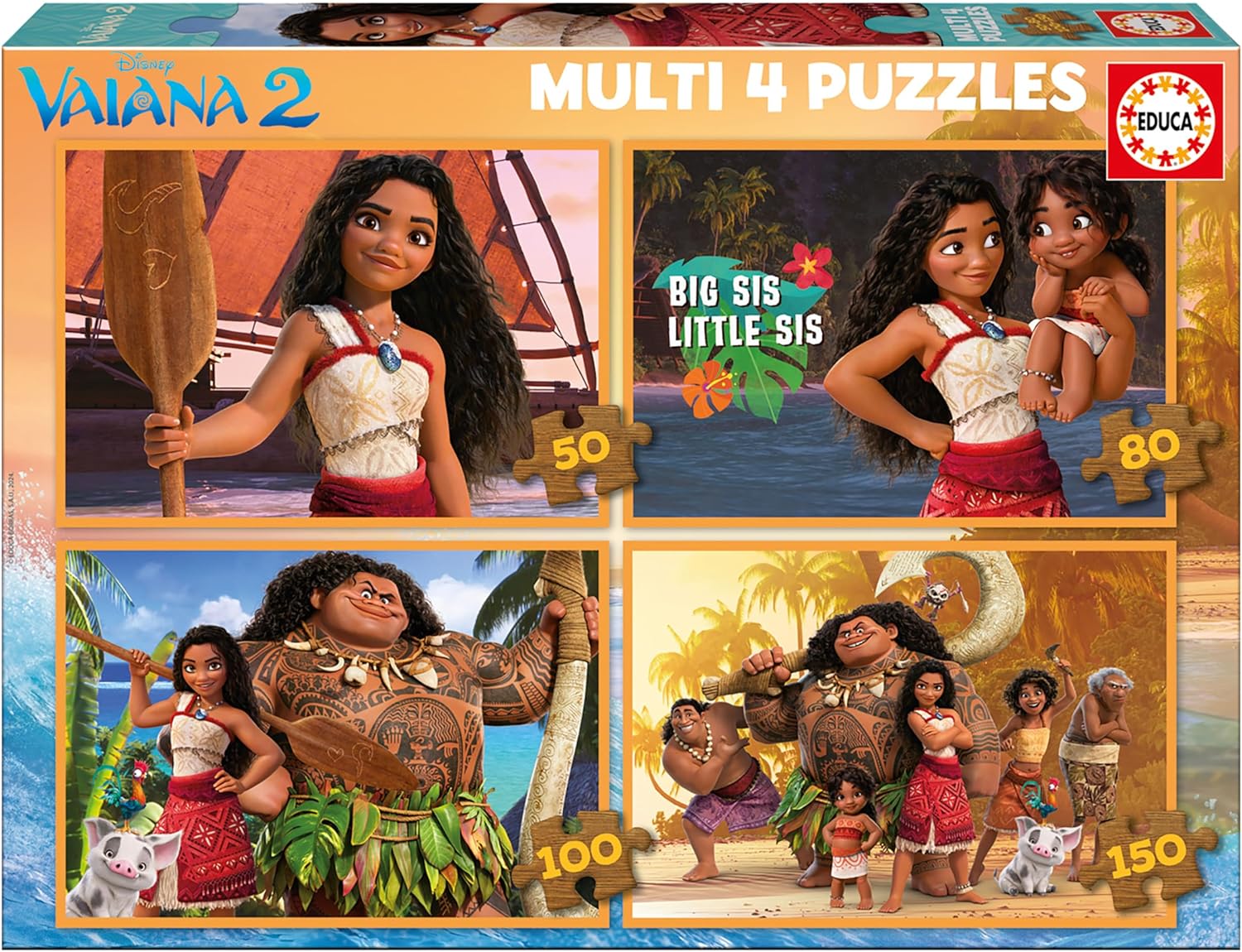 Educa - Lot de 4 Puzzles progressifs pour Enfants de 50 à 150 pièces avec des Images de Moana 2. Dimensions : 34 x 24 cm. Recommandé à partir de 3 4 5 Ans (20104)