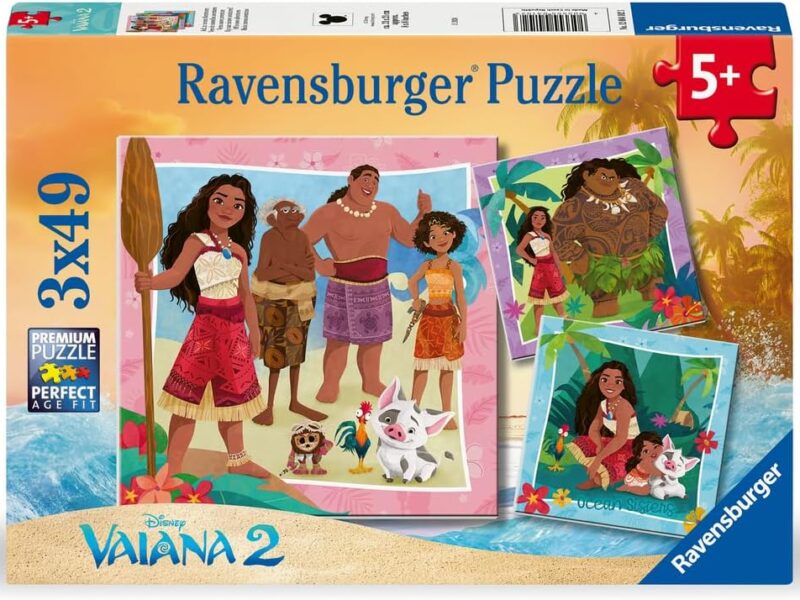 Ravensburger - Puzzle Enfant - Lot de 3 Puzzles 49 pièces - vers de Nouvelles Aventures/Disney Vaiana 2 - Fille ou garçon dès 5 Ans - Puzzle de qualité supérieure - 3 Posters Inclus - 12004102