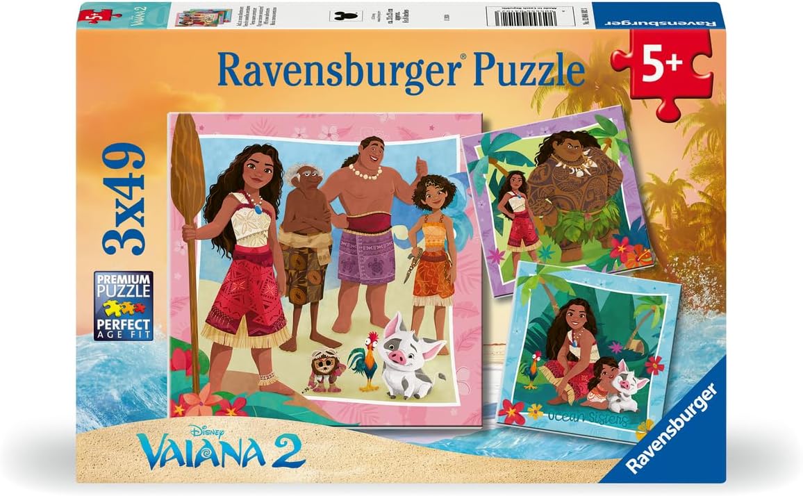 Ravensburger - Puzzle Enfant - Lot de 3 Puzzles 49 pièces - vers de Nouvelles Aventures/Disney Vaiana 2 - Fille ou garçon dès 5 Ans - Puzzle de qualité supérieure - 3 Posters Inclus - 12004102
