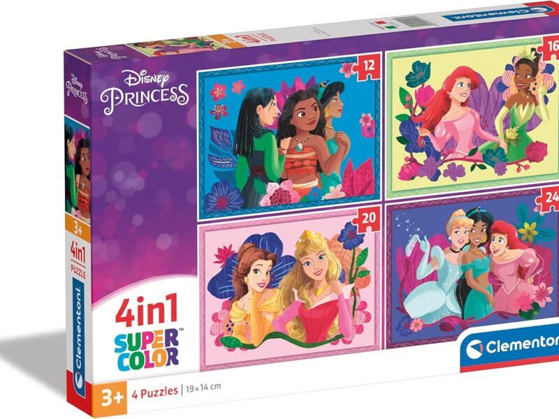 Clementoni Supercolor 4 in 1-Disney Princess Progressifs (12, 16, 20, 24 Pièces), Enfants 3 Ans, Puzzle Dessin Animé-Fabriqué en Italie, 21517