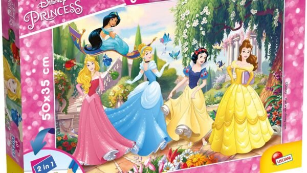 Liscianigiochi Lisciani, Puzzle pour enfants à partir de 4 ans, 60 pièces, 2 en 1 Double Face Recto / Verso avec le dos à colorier - Disney Princesses 74044