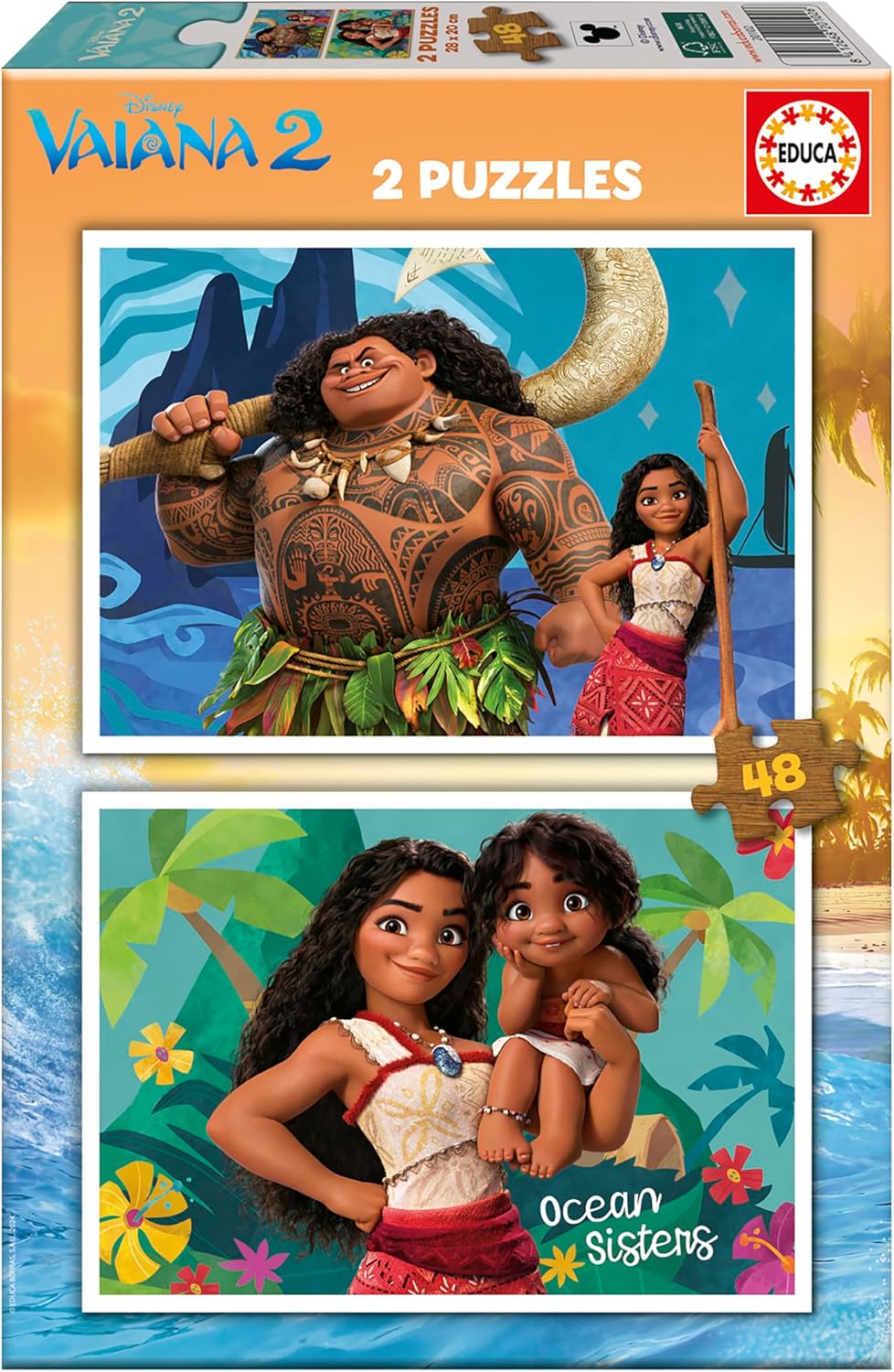 Educa - 2 Puzzles en Carton de 48 pièces avec Les Images de Moana 2, Double Plaisir. Mesures 28 x 20 cm. De 3 4 5 6 Ans (20102)