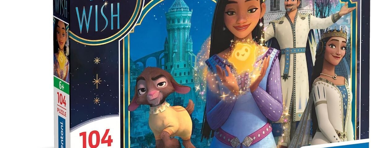 Clementoni- Puzzle Supercolor Collection Disney Wish 104 Pièces - Puzzle Dessin Animé - Développe la Motricité et Le Sens de l'Observation - 37.9 x 26.9 cm - Fabriqué en Italie - Dès 6 Ans - 27269