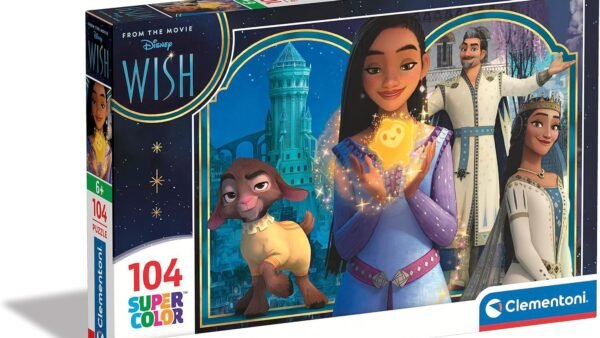 Clementoni- Puzzle Supercolor Collection Disney Wish 104 Pièces - Puzzle Dessin Animé - Développe la Motricité et Le Sens de l'Observation - 37.9 x 26.9 cm - Fabriqué en Italie - Dès 6 Ans - 27269