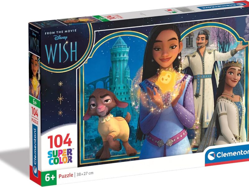 Clementoni- Puzzle Supercolor Collection Disney Wish 104 Pièces - Puzzle Dessin Animé - Développe la Motricité et Le Sens de l'Observation - 37.9 x 26.9 cm - Fabriqué en Italie - Dès 6 Ans - 27269