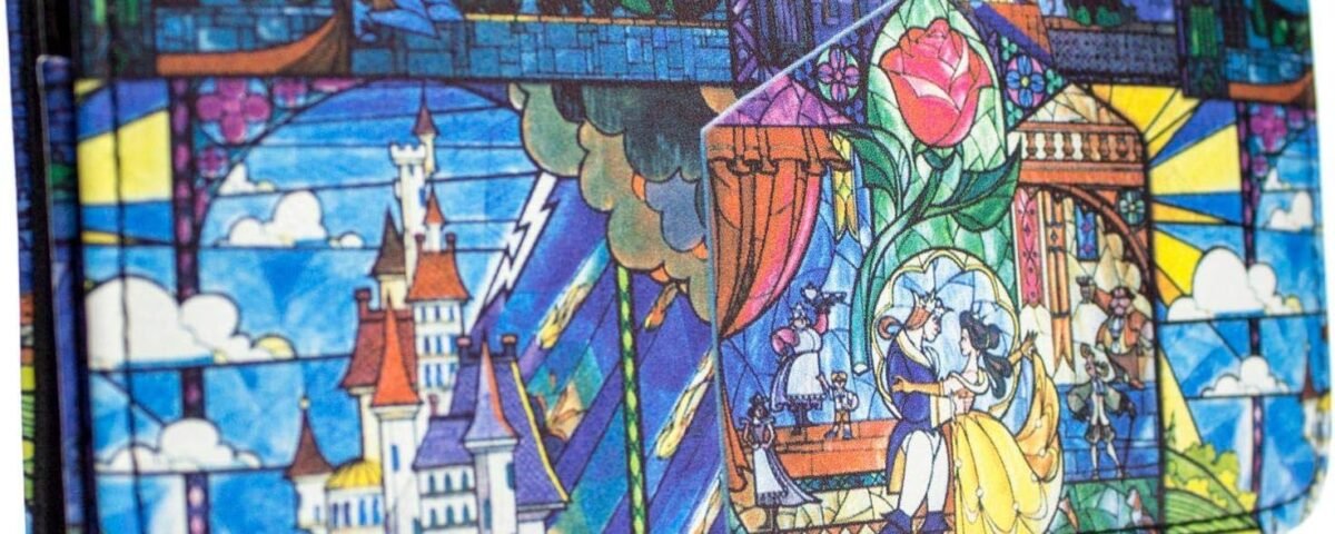 Porte-Monnaie Montage de Rose en Vitrail Tri-Plis avec Poche à Monnaie & Porte-Carte, Bleu