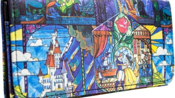 Porte-Monnaie Montage de Rose en Vitrail Tri-Plis avec Poche à Monnaie & Porte-Carte, Bleu