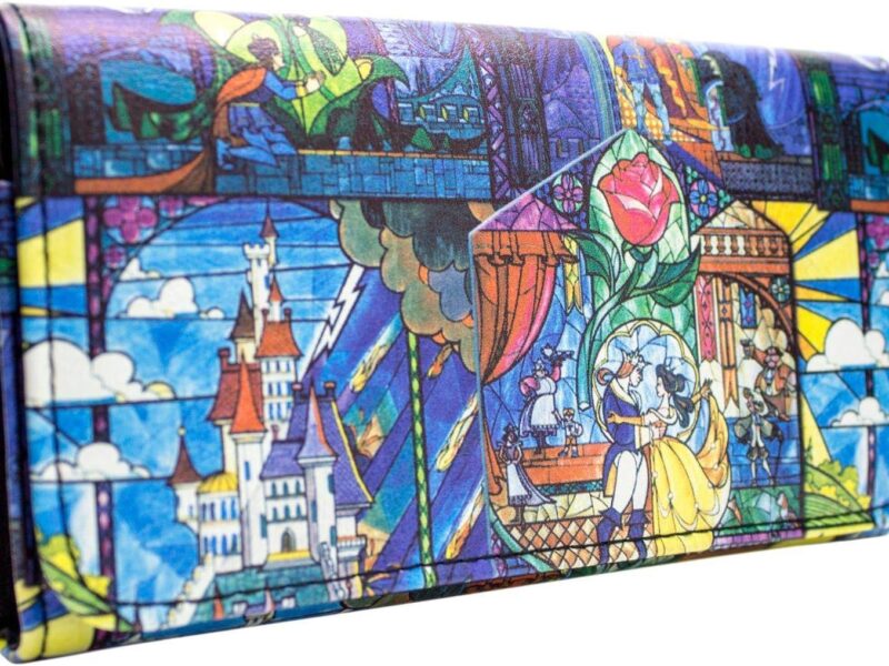 Porte-Monnaie Montage de Rose en Vitrail Tri-Plis avec Poche à Monnaie & Porte-Carte, Bleu