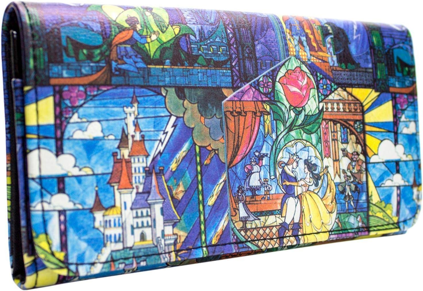 Porte-Monnaie Montage de Rose en Vitrail Tri-Plis avec Poche à Monnaie & Porte-Carte, Bleu