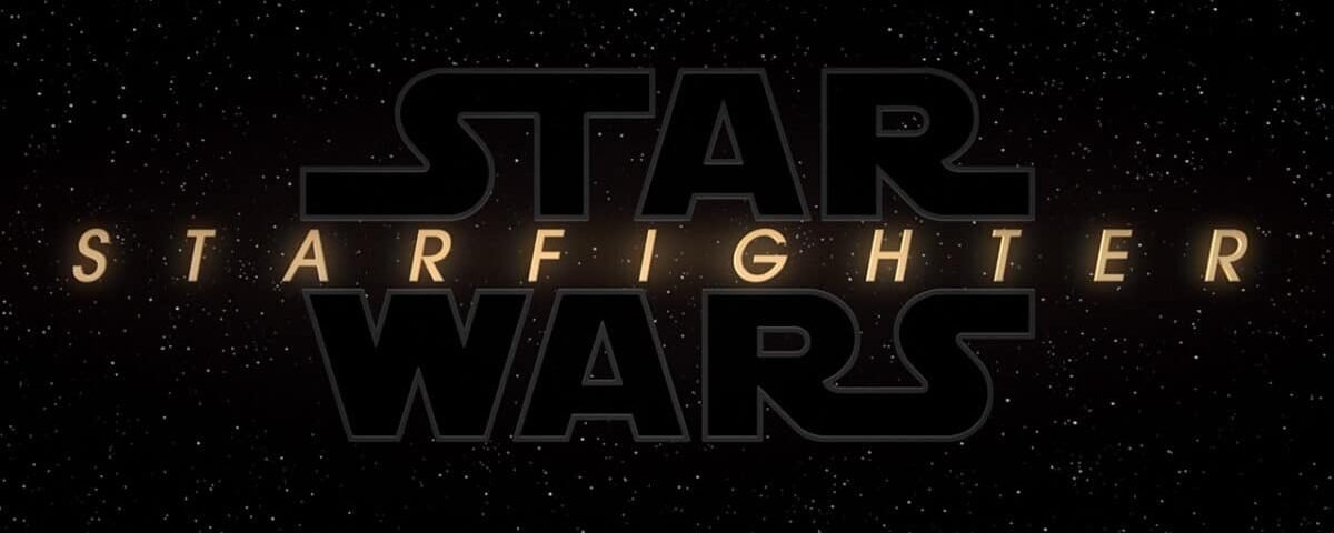 Les mots "Star Wars Starfighter" apparaissent en gras et se chevauchent sur un fond noir parsemé de petites étoiles blanches, évoquant l'univers légendaire de Star Wars.