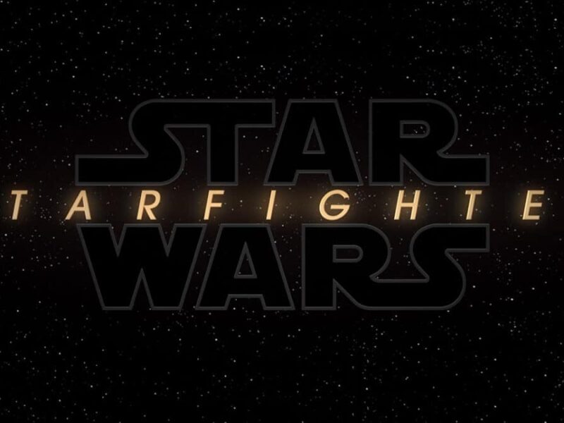 Les mots "Star Wars Starfighter" apparaissent en gras et se chevauchent sur un fond noir parsemé de petites étoiles blanches, évoquant l'univers légendaire de Star Wars.