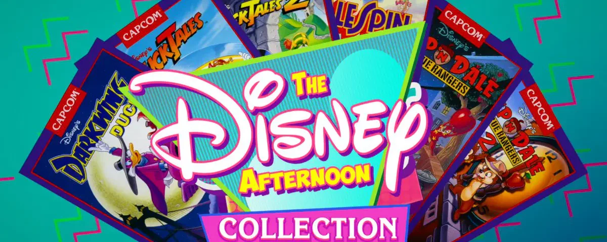 Boîte du jeu vidéo The Disney Afternoon Collection, présentant des classiques de la NES Capcom comme DuckTales et Chip'n Dale, avec des couvertures disposées en éventail. Un plaisir nostalgique pour les fans de la Nintendo Switch et les passionnés de Disney.