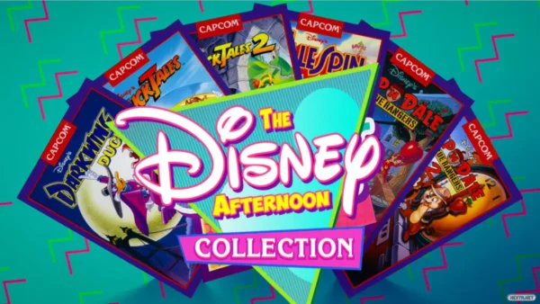 Boîte du jeu vidéo The Disney Afternoon Collection, présentant des classiques de la NES Capcom comme DuckTales et Chip'n Dale, avec des couvertures disposées en éventail. Un plaisir nostalgique pour les fans de la Nintendo Switch et les passionnés de Disney.