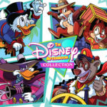 Illustration des personnages de la Disney Afternoon Collection, avec Scrooge McDuck, Chip, Dale, Darkwing Duck et Baloo dans des cadres colorés autour du logo - célébrant les jeux classiques NES maintenant disponibles sur Nintendo Switch.
