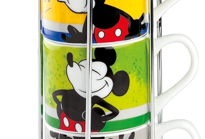 Egan Lot de 4 tasses à café empilables Mickey, Am + Metalrack ML. 80 PWM02I/4AM