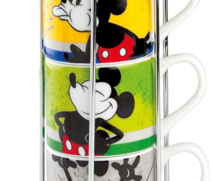 Egan Lot de 4 tasses à café empilables Mickey, Am + Metalrack ML. 80 PWM02I/4AM