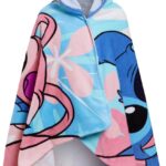 Disney Serviette Poncho à Capuche Stitch Angel 100% Coton Serviette de Plage Enfant Serviette de Bain Cape de Natation Robe de Changement pour Enfants