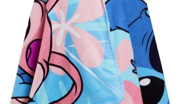 Disney Serviette Poncho à Capuche Stitch Angel 100% Coton Serviette de Plage Enfant Serviette de Bain Cape de Natation Robe de Changement pour Enfants