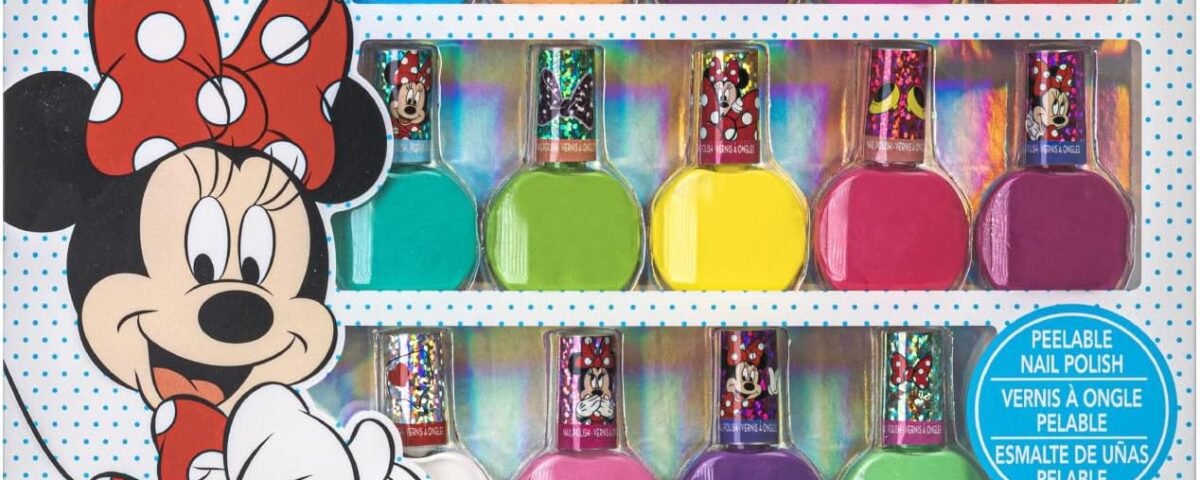 Minnie Mouse coffret de 18 vernis à ongles pour enfants, à base d'eau, décollables et à séchage rapide et, idéal pour les fêtes et les soirées pyjama à partir de 3 ans, par Townley Girl
