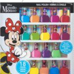 Minnie Mouse coffret de 18 vernis à ongles pour enfants, à base d'eau, décollables et à séchage rapide et, idéal pour les fêtes et les soirées pyjama à partir de 3 ans, par Townley Girl
