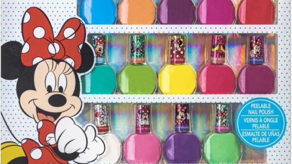 Minnie Mouse coffret de 18 vernis à ongles pour enfants, à base d'eau, décollables et à séchage rapide et, idéal pour les fêtes et les soirées pyjama à partir de 3 ans, par Townley Girl