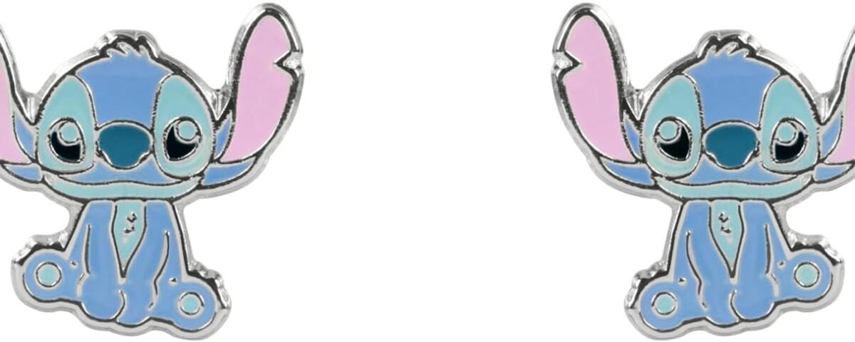 Disney Boucles d'oreilles à tige Stitch en émail pour filles, taille unique, Laiton plaqué argent, Pas de gemme