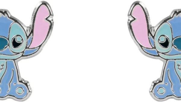 Disney Boucles d'oreilles à tige Stitch en émail pour filles, taille unique, Laiton plaqué argent, Pas de gemme