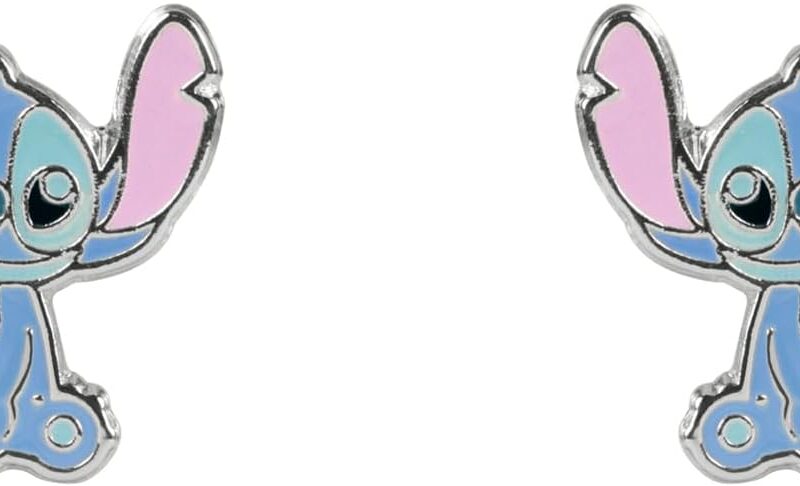 Disney Boucles d'oreilles à tige Stitch en émail pour filles, taille unique, Laiton plaqué argent, Pas de gemme