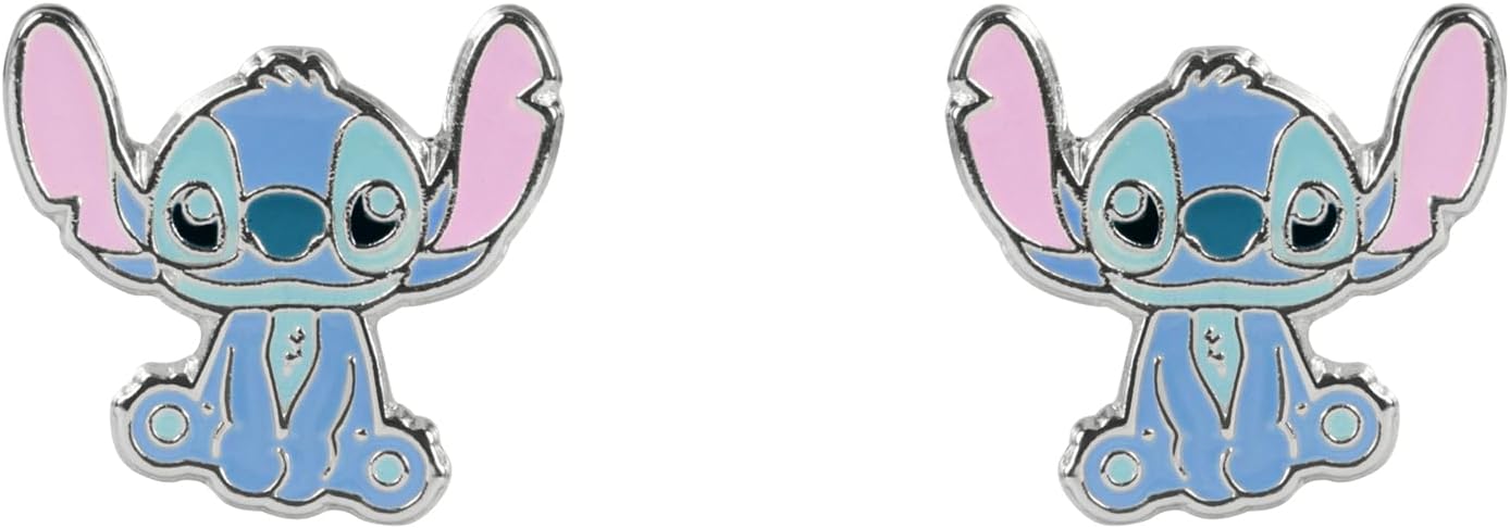 Disney Boucles d'oreilles à tige Stitch en émail pour filles, taille unique, Laiton plaqué argent, Pas de gemme