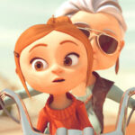 Une fille animée à l'expression surprise est assise sur une moto, avec derrière elle une femme plus âgée portant des lunettes de soleil, les mains sur le guidon - une scène qui rappelle les remarquables courts d'animation française vus sur Disney+ ou créés par les étudiants de l'ESMA.