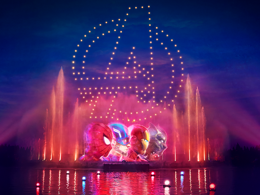 Disneyland Paris Disney Adventure World Adventure Bay Disney Cascade of Lights Avengers Horizontal