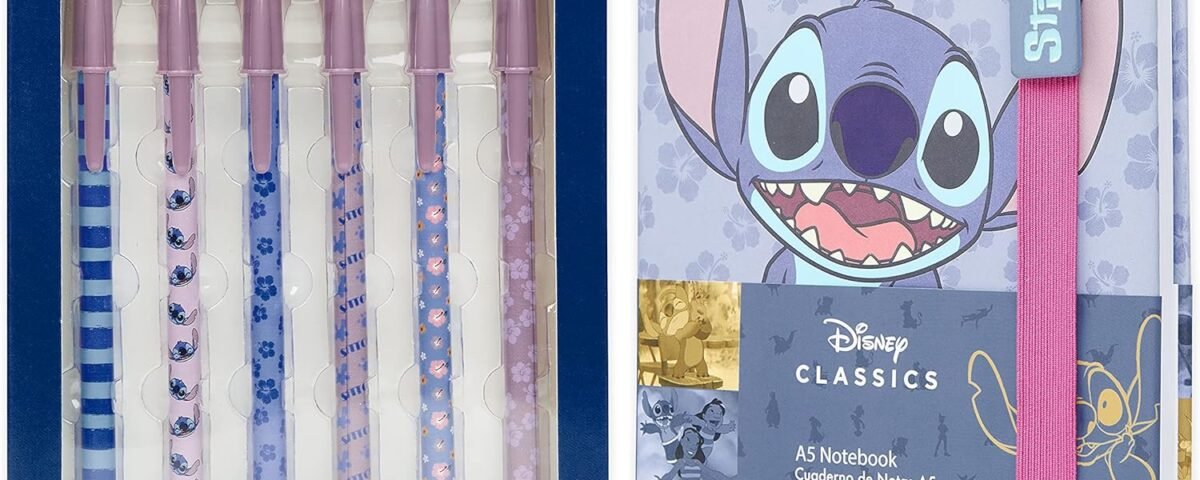 Disney Stitch Set de Fournitures Scolaires, Carnet Trousse & Stylo à Bille ou Crayons de Couleur Bloc notes et Accessoires Bureau et École (Bleu)